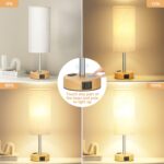 Wood Base Touch Lamp USB-C+Outlet 3-Way Dimmable - Image 2