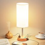 Wood Base Touch Lamp USB-C+Outlet 3-Way Dimmable